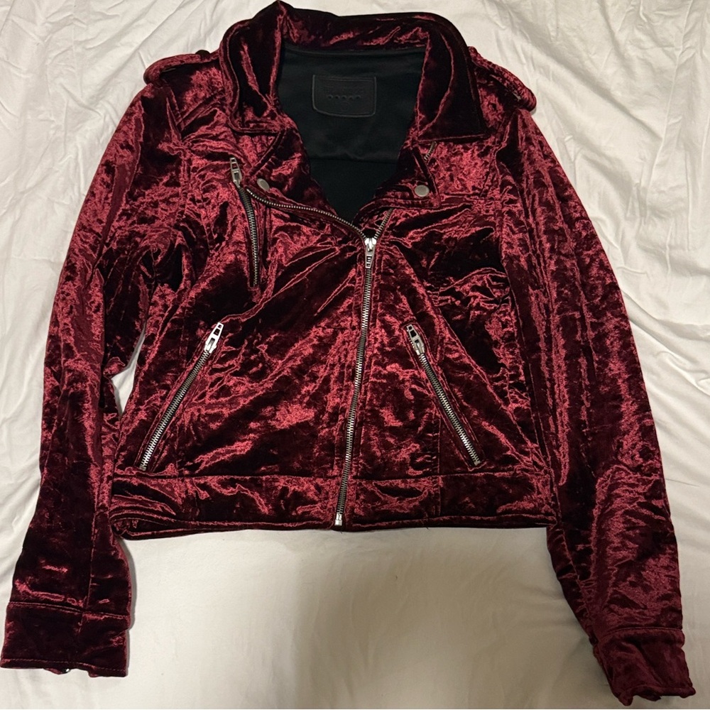 Blank NYC Burgundy Velvet Leather Jacket